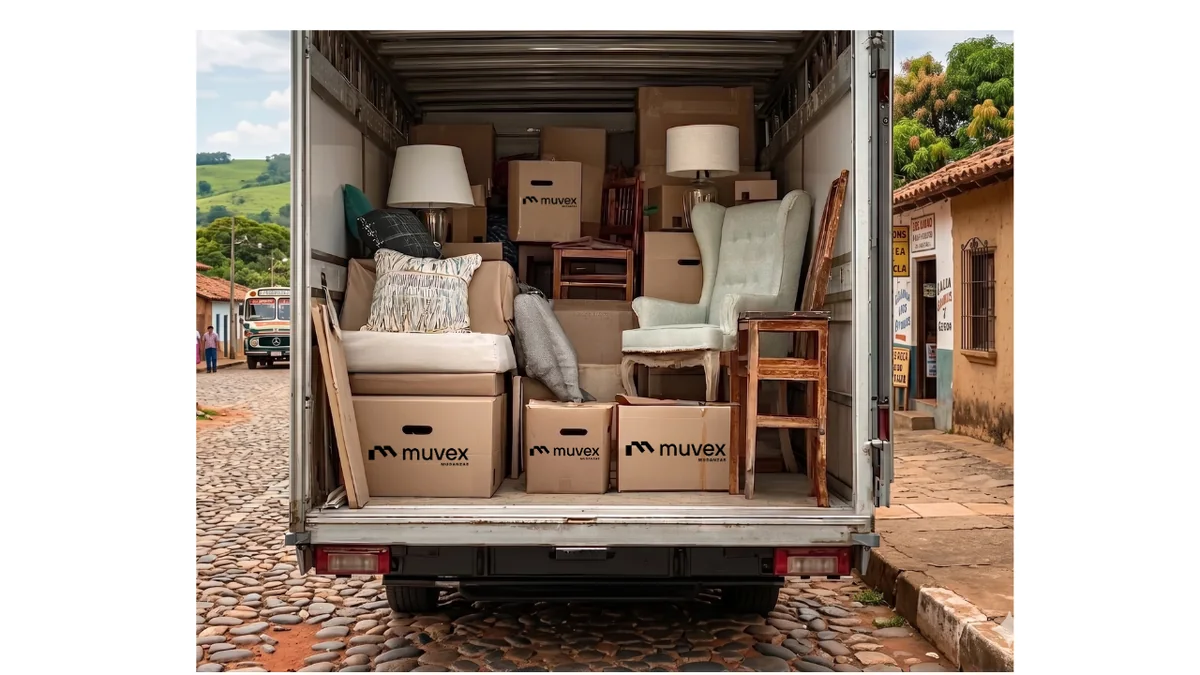 Camión de mudanza cargado con muebles y cajas